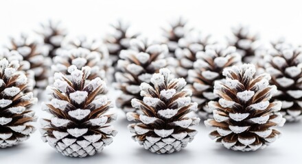 Frosted Pine Cones on White Background for Winter Decor and Nature Themes