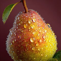 lose-up of pear 105 with water droplets for a fresh look. -