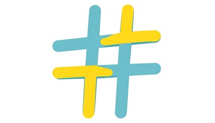 Obraz premium A vibrant, stylized hashtag symbol in teal and gold, featuring a 3D effect.