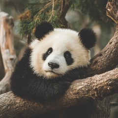 Fototapeta premium Stock image of a panda lounging on a tree branch. --