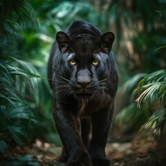 Stock image of a panther walking through the jungle. -