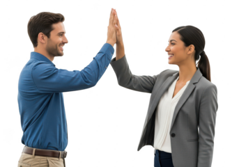 Two business people are giving each other a high five isolated on transparent background
