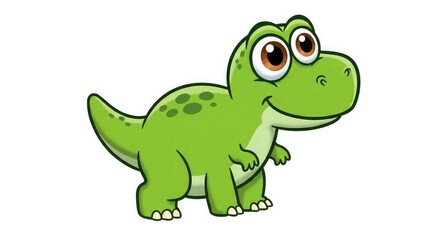 Cartoon illustration of a cute green dinosaur with spots and big eyes.