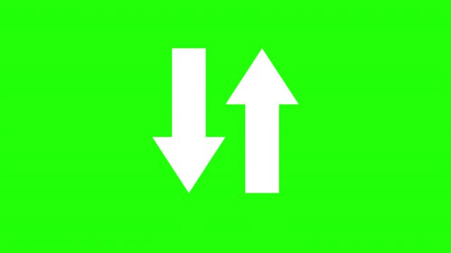 White double arrow animation, up down arrows animation on the green screen background. up down arrow loading animation.