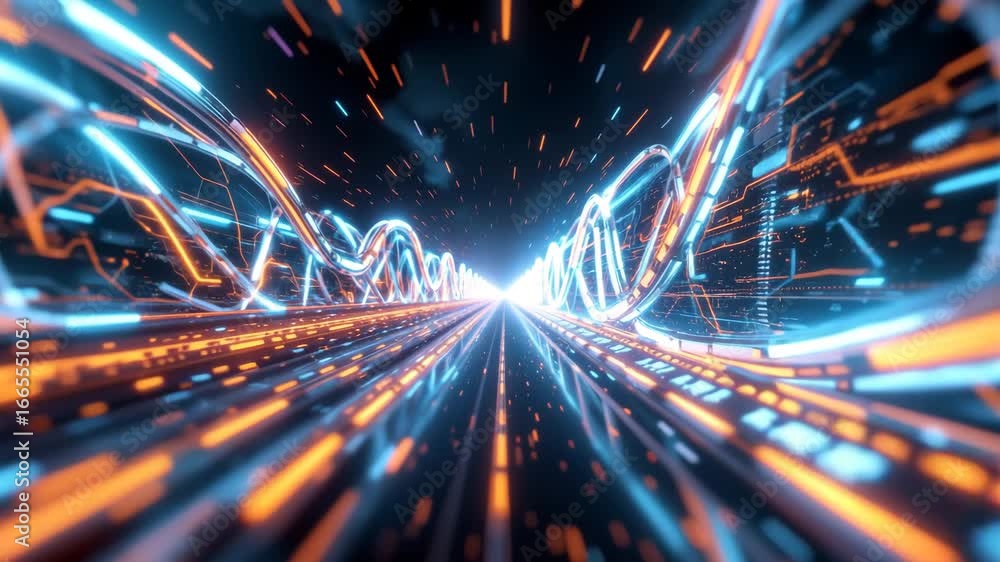 Poster digital pathway: a captivating digital composition of glowing lines and light, evoking a sense of sp