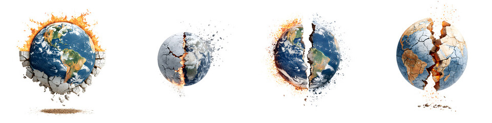 Naklejka premium Shattered Earth: Global Crisis and Destruction Concept, Isolated