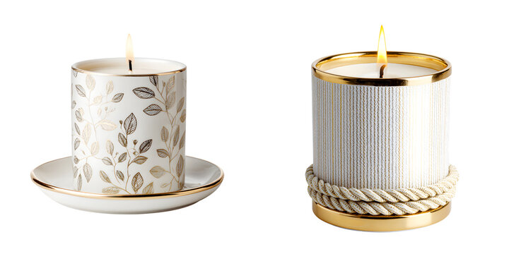 Elegant Scented Candles in Decorative Holders with Gold Trim