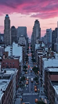 Sunset time lapse of new york sity and its financial and business center