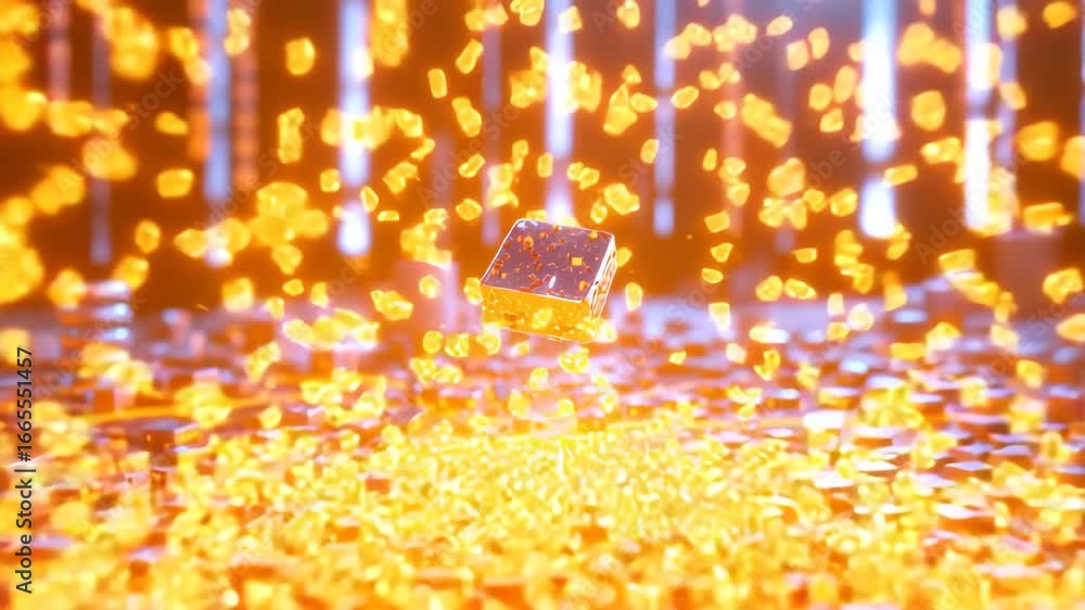 Poster golden cube in a digital aurora: a mesmerizing display showcases a golden cube suspended amidst a vi