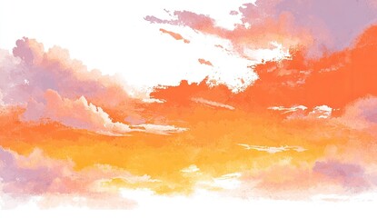 A vibrant sunset sky with fluffy clouds in hues of orange, peach, and lavender