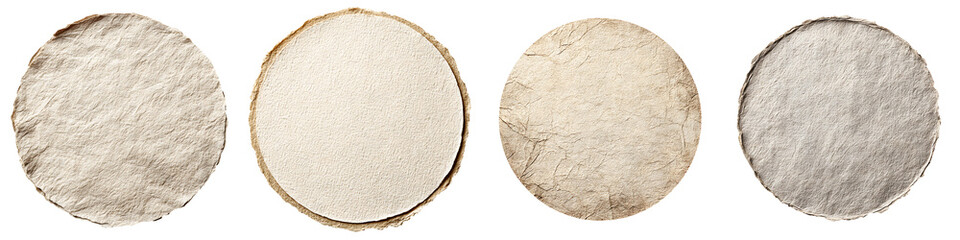 Fototapeta premium Circular Paper Textures: Vintage and Rustic Round Backgrounds on White