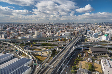 Obraz premium Osaka Japan, city skyline at city center and Higashiosaka junction