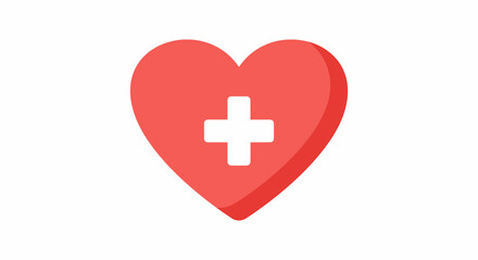 A vibrant red heart icon with a white medical cross symbol centered, representing health, care, and well-being.