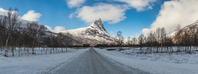 Tromso Norway, winter nature landscape at Otertinden mountain in Signaldalen