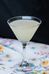 Cold crafted martini glass full and ready to drink for the wedding guests at the reception