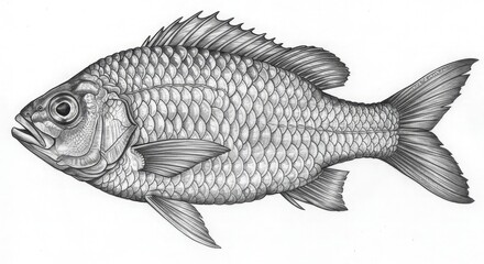 Obraz premium Detailed side view illustration of a fish, showcasing scales and fins.