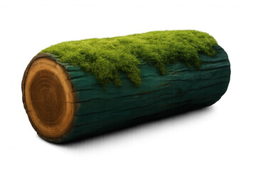 Photorealistic 3d rendering showing mossy log with detailed texture, transparent background perfect for natural design compositions
