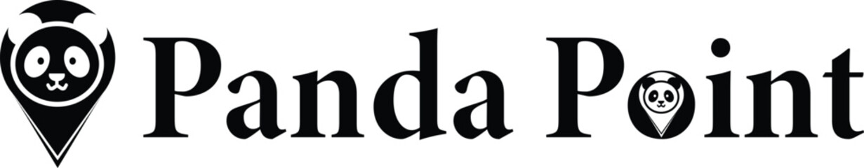 Minimalist Panda Point Logo Design with Bear and Location Marker Elements