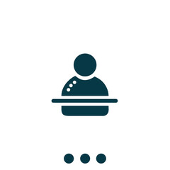 Speaker vector icon. Orator speaking from tribune illustration. Simple flat politician pictogram.
