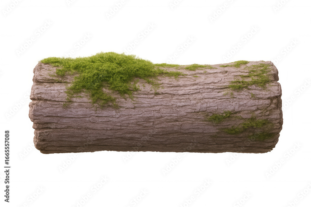 Poster photorealistic mossy log isolated on transparent background, ideal for compositing and adding a touc