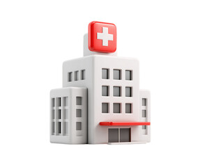 Fototapeta premium 3D Render Hospital Building with Red Cross Symbol on Transparent Background, PNG