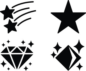 A Collection of Icons Representing Stars and Diamonds Shining Brightly Featuring Shooting Stars and Faceted Gems