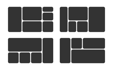 Set of rounded bento grid photos or pictures collage. Shape bento grid layout