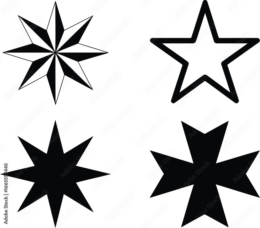 Poster a collection of star and cross shaped graphics a geometric display of symbolic figures and decorativ