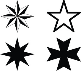 A Collection of Star and Cross Shaped Graphics A Geometric Display of Symbolic Figures and Decorative Elements in Stark Black and White