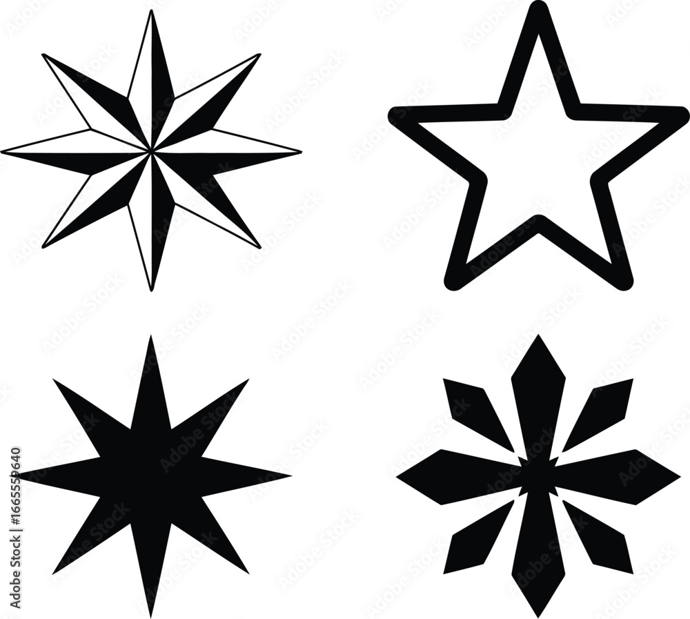 Poster a collage of star illustrations with diverse shapes and styles displaying geometric complexity and v