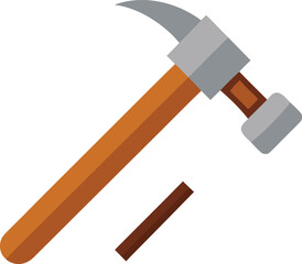 Vector illustration of a hammer with silver head and brown handle with nails tools