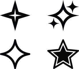Variety of Star Illustrations Sparkle and Shine in Simple Black and White Designs for Different Occasions and Creative Projects