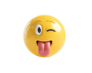 Fototapeta premium 3D Render of a Winking Yellow Emoji With Tongue Out on Transparent Background, PNG