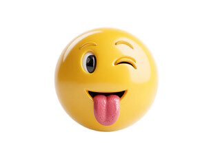 Fototapeta premium 3D Yellow Winking Emoji Sticking Out Tongue on Transparent Background, PNG