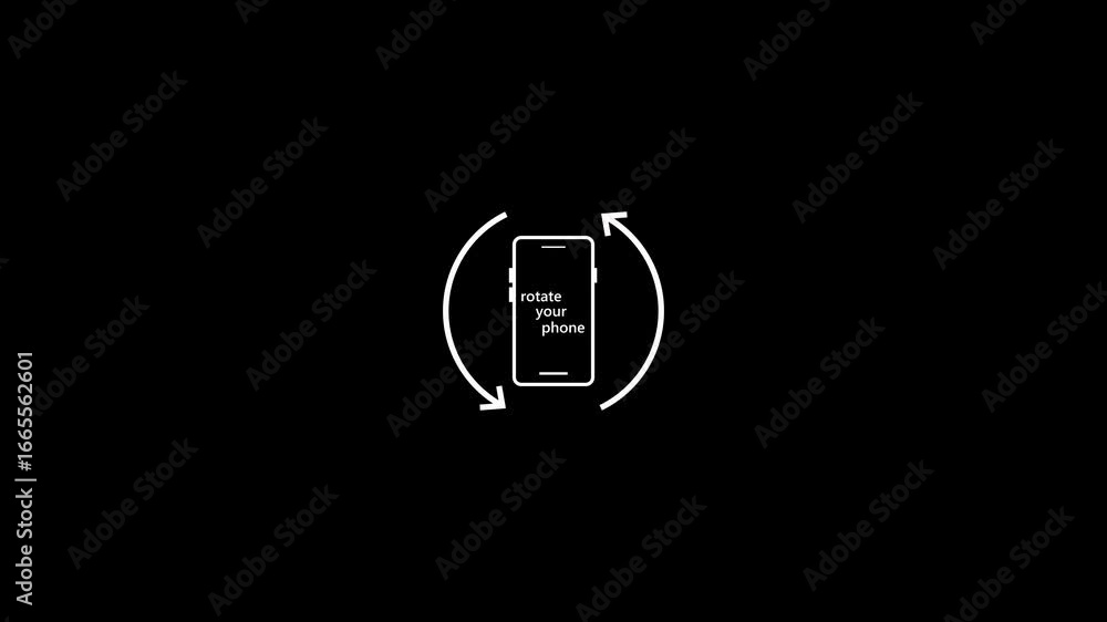 Poster rotate your phone animation. device rotation symbol with text animation please rotate your phone thi