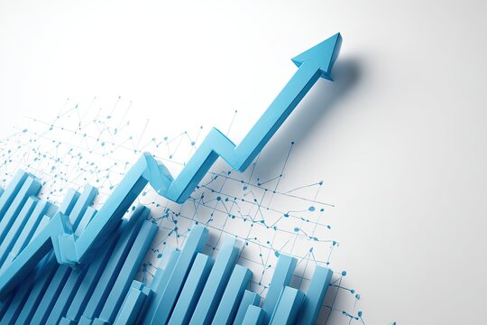 Light-blue upward-trending graph with bar charts and connecting lines - Powered by Adobe