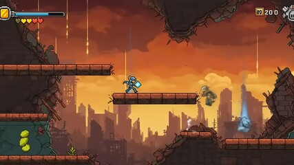 Futuristic hero navigating a post-apocalyptic landscape with crumbling structures and falling debris - Powered by Adobe