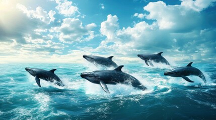 Fototapeta premium Dolphins jumping in the ocean