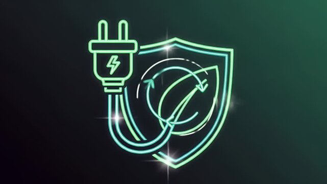 An EV plug icon gracefully wraps a leaf shield; the recycle ring spins once and the shield shines, implying electrified, responsible delivery