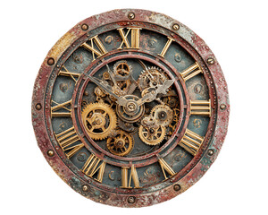 Obraz premium Intricate Antique Clock Face With Exposed Gears On Transparent Background, PNG