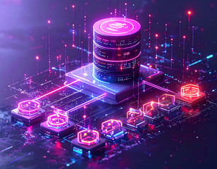 Futuristic Database System Digital Data Storage and Network Visualization