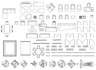 2D Furniture Drawing Vector – Sofa, Armchair, Table, Chair Symbols for Interior and Architectural Layout