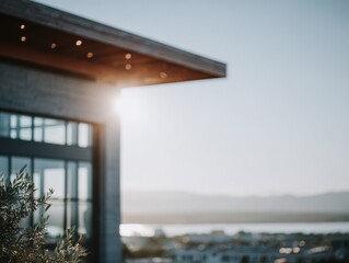 Architectural commercial business office, background shot, luxurious office, corner shot of the building, professionally shot, landscaped garden