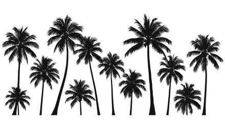 Silhouette of Tall Palm Trees Against Bright Sky in Tropical Scene