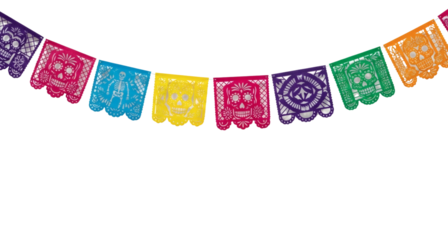 Day of the dead papel picado banner colorful mexican decoration celebration on transparent background