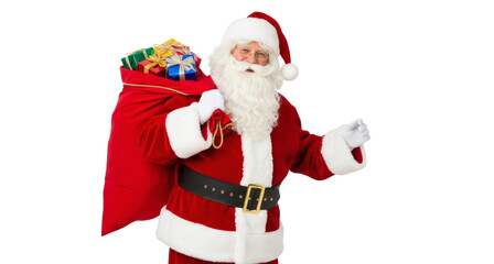 Stock photo of santa claus with gift bag christmas holiday season celebration on transparent background