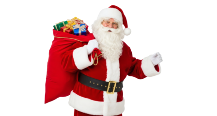 Stock photo of santa claus with gift bag christmas holiday season celebration on transparent background