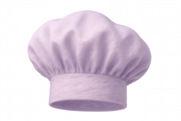 Lavender professional chef hat resting on clear background, representing culinary expertise and kitchen attire design
