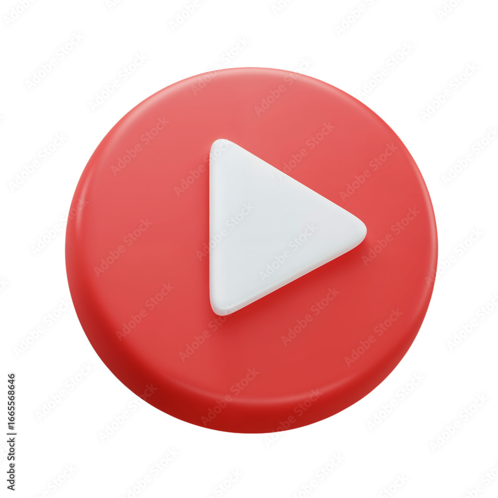 Aufkleber modern 3d red play button icon with white triangle symbol isolated on transparent background