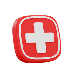 Obraz premium Red medical cross symbol with rounded corners and white border isolated on transparent background
